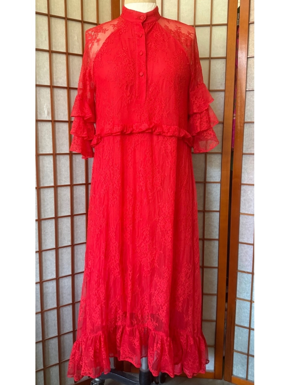 Pas Pour Toi by Dodo Bar Or Red Lace Ruffle Maxi Dress EU 44